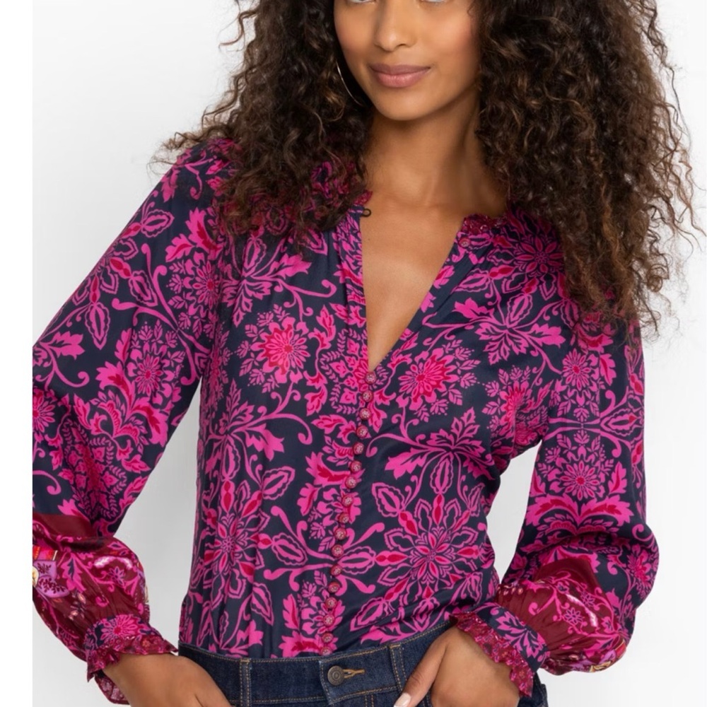 Johnny Was Jade Floral Pink and Purple Women's Top